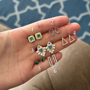 Aretes - mini cuadrados, arcoíris, marina, destellos, solitarios, barritas