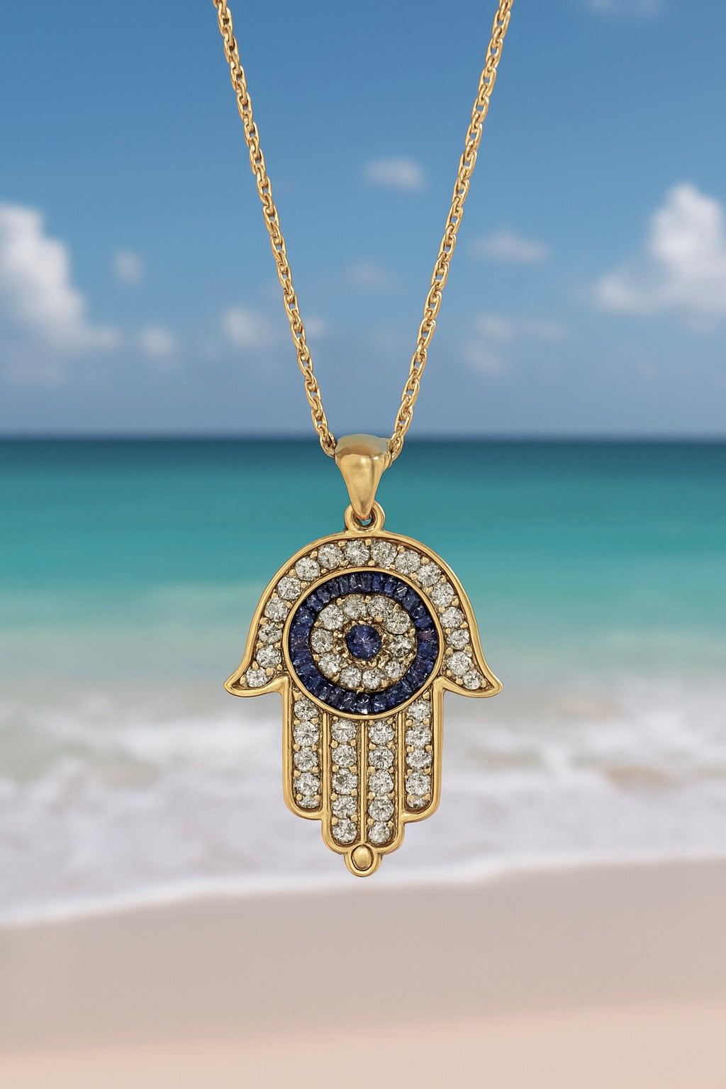 Mano Fátima Azul Pavo Real