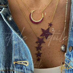 Collar - Media Luna Rosa y Estrellas Infinitas Rosa